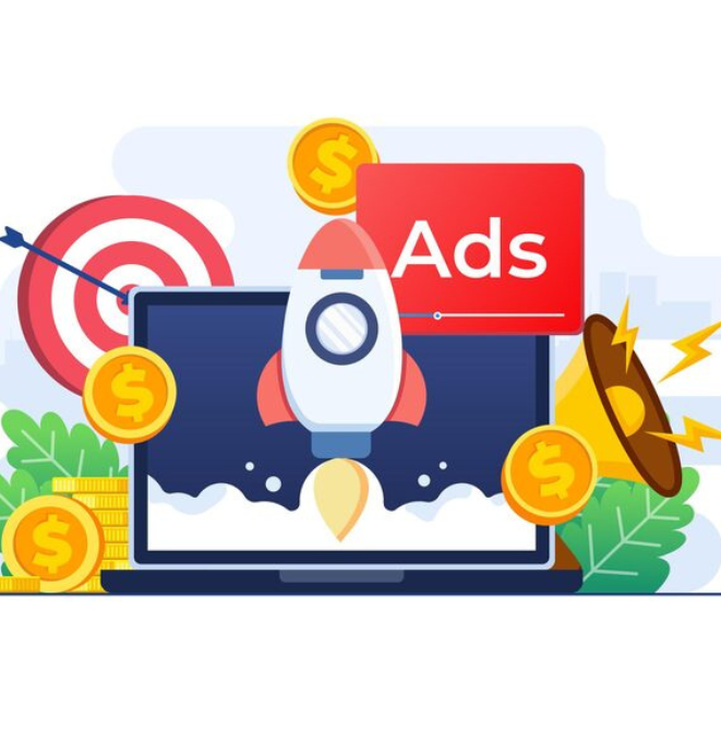 Digital marketing illustration showing Google Ads strategies