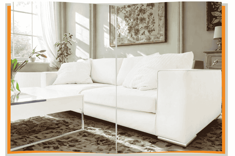 Spacious and elegant living room design with sofa and coffee table