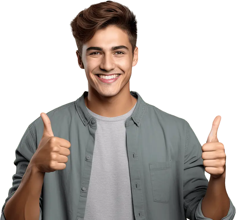 Smiling boy reacting positively with banner text We are amongst the best Digital Service Providers