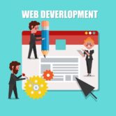 Web Development, SEO Concept Design Cartoon Character flat style B2B web design agencies team collaborating on website development